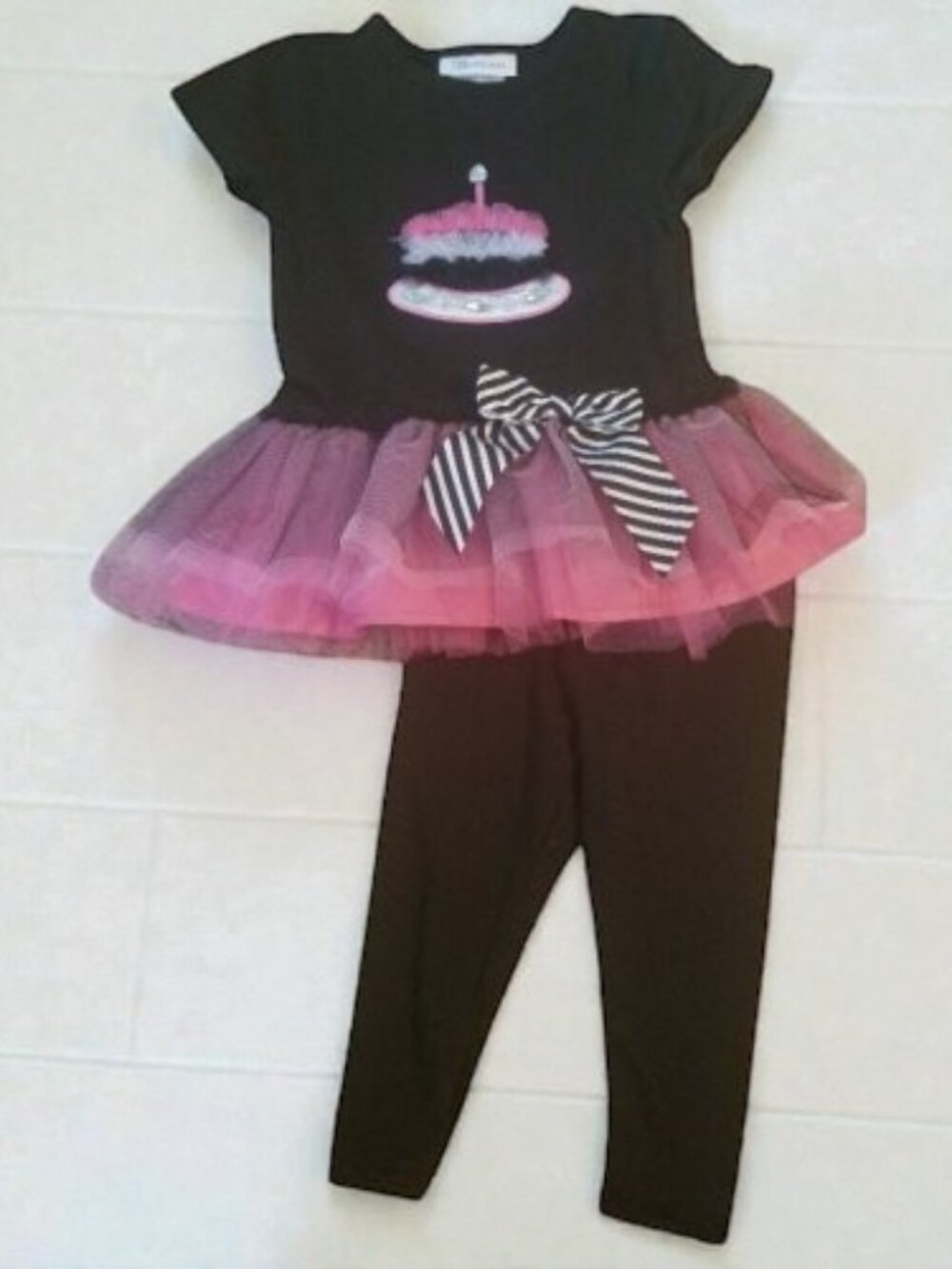 BONNIE JEAN Black and Pink Tutu Birthday Cake Outfit Girls Size 2T